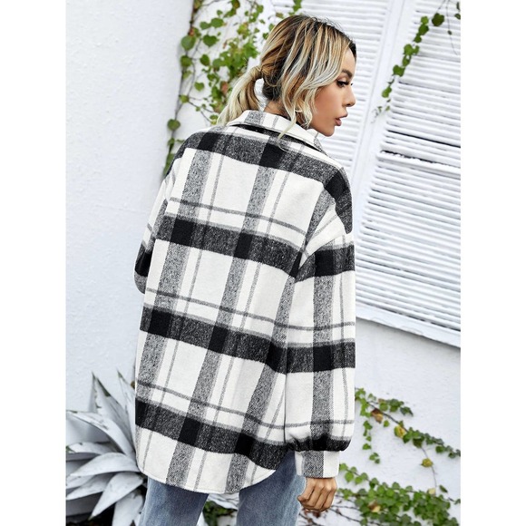 Minimalist preppy oversized boyfriend trucker shacket jacket Overcoat - Picture 2 of 6